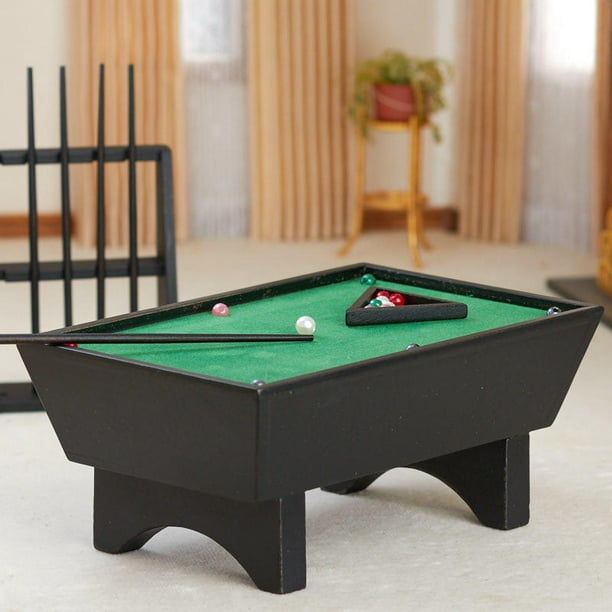 Dollhouse Miniature Black Pool Table Set 